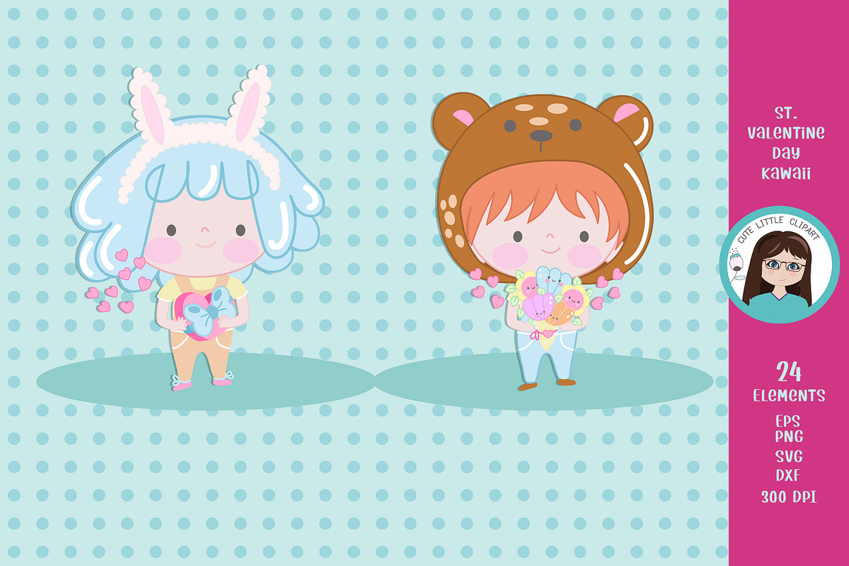 Valentine day kawaii cliparts, an Illustration by Cute Little Workshop (Photo 2 of 6)