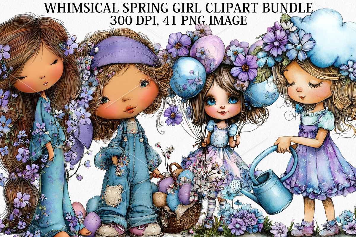 Whimsical Spring Girl Clipart, a Seasonal Illustration by Canvas Craft (Photo 1 of 7)