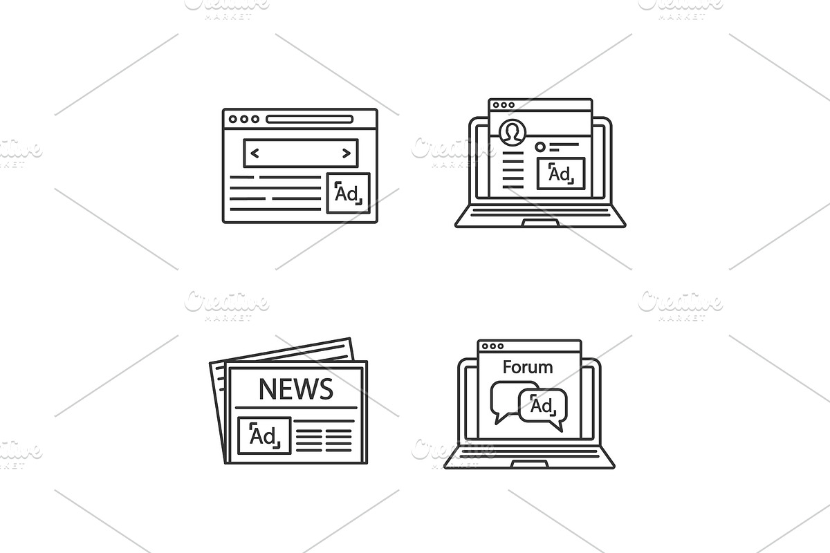 Advertising channels linear icons, an Outline Icon by IMG Visuals