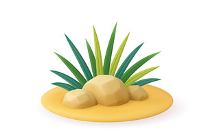 3d Desert Plant Growing in Sand with, an Object Illustration by ModVector