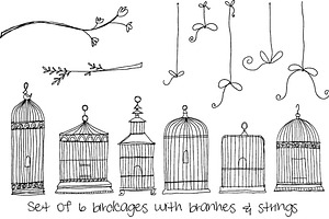 Doodle Birdcages Clipart & Brushes