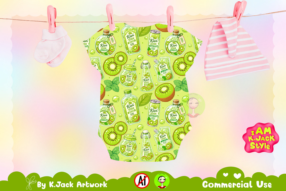 Cute Kiwi Soda Seamless Pattern, a Background Graphic by K.JackArtwork (Photo 5 of 8)