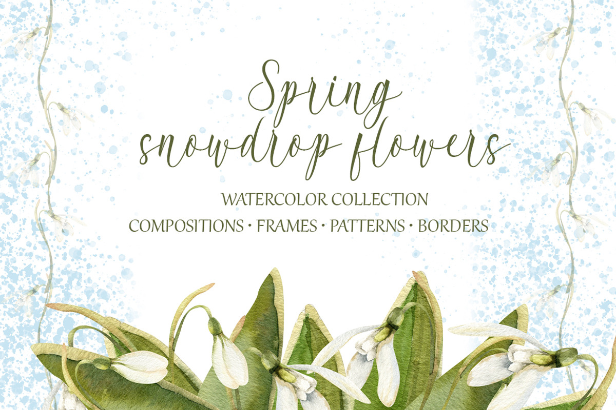 Snowdrops flowers watercolor clipart, a Decorative Illustration by Pegion art shop (Photo 1 of 11)