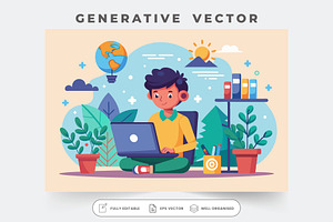 A boy sits cross-legged, focused on, a Graphic by SouravDesign