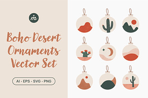 Boho Desert Christmas Ornaments Set