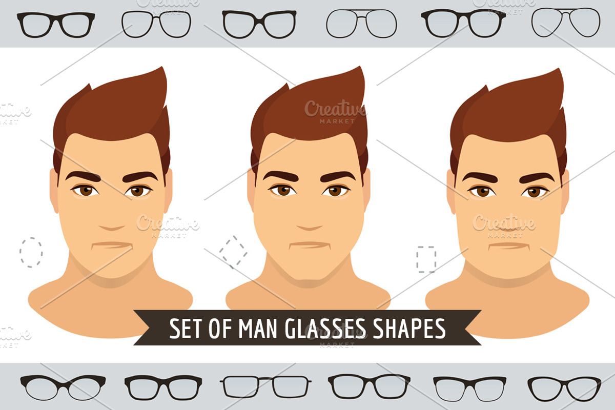 Man glasses shapes-9 face types-set, a Decorative Illustration by Cheremuha (Photo 1 of 6)