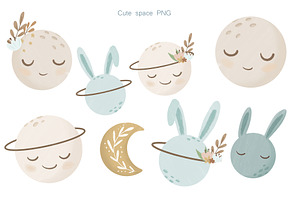 Space Boho Bunny Clipart PNG