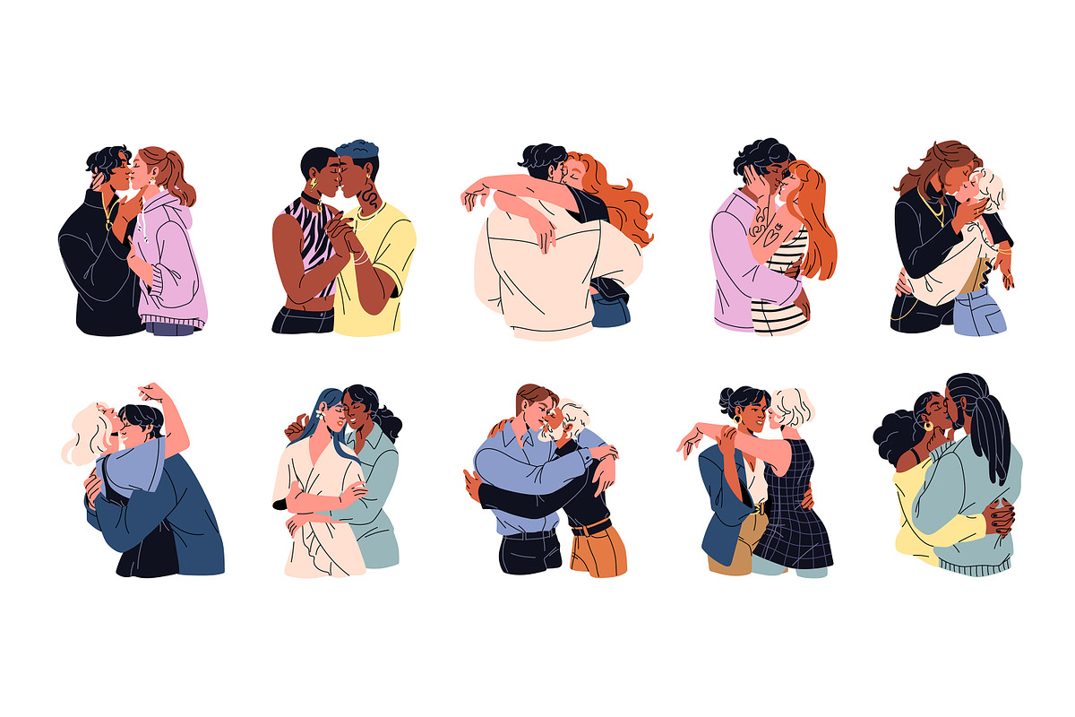 Diverse couples kiss, hug set, cards, a Person Illustration by PaperTrident (Photo 1 of 14)