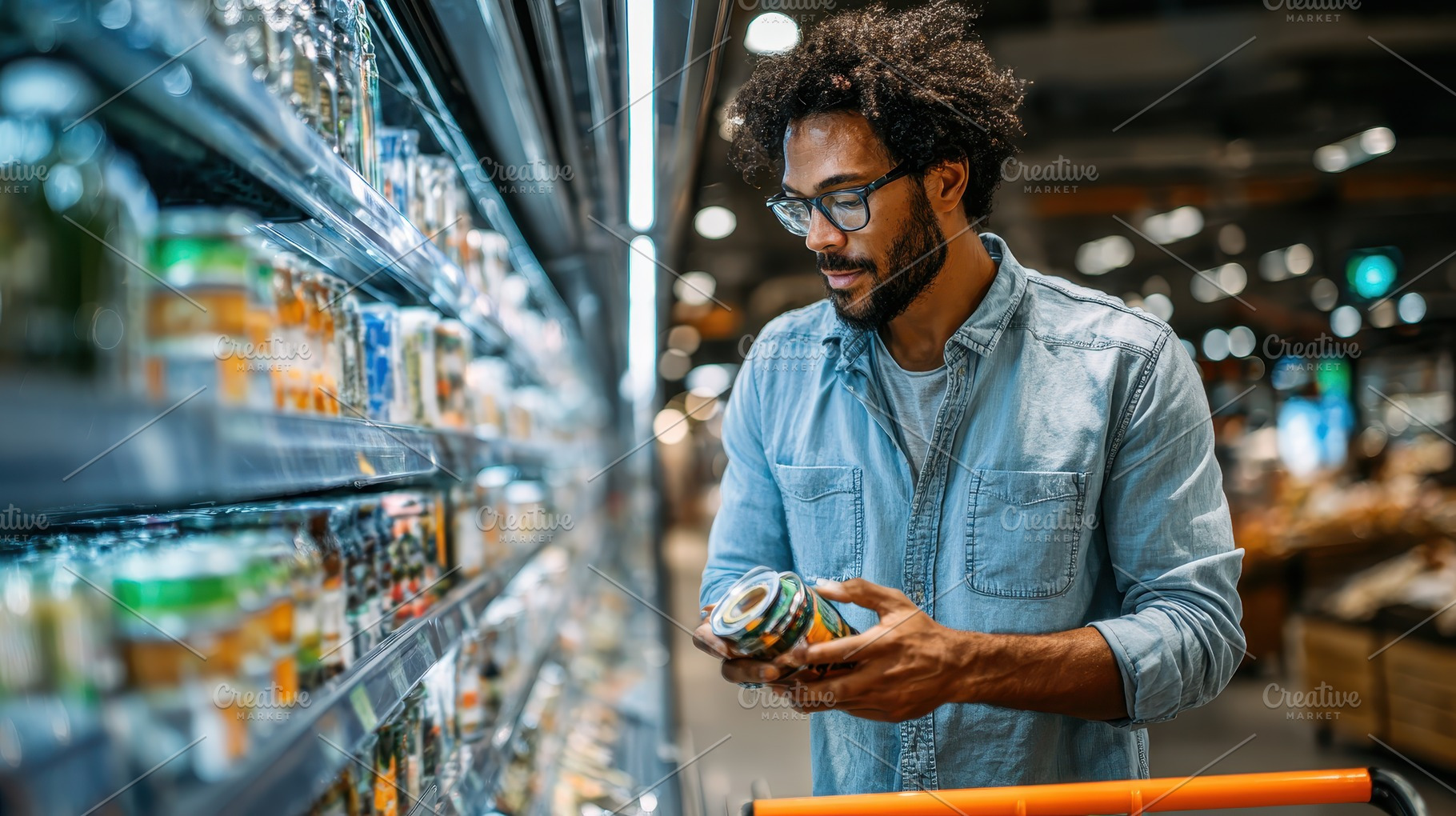 Man shopping for canned goods grocer, a Photo by Pixeness Studio
