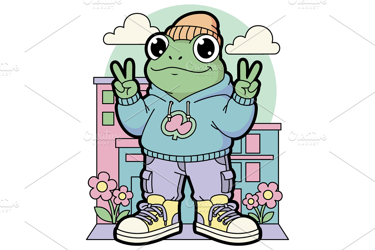 Frog Peace Sign Graphic T-Shirt SVG, an Animal Illustration by Ghagra (Photo 2 of 4)