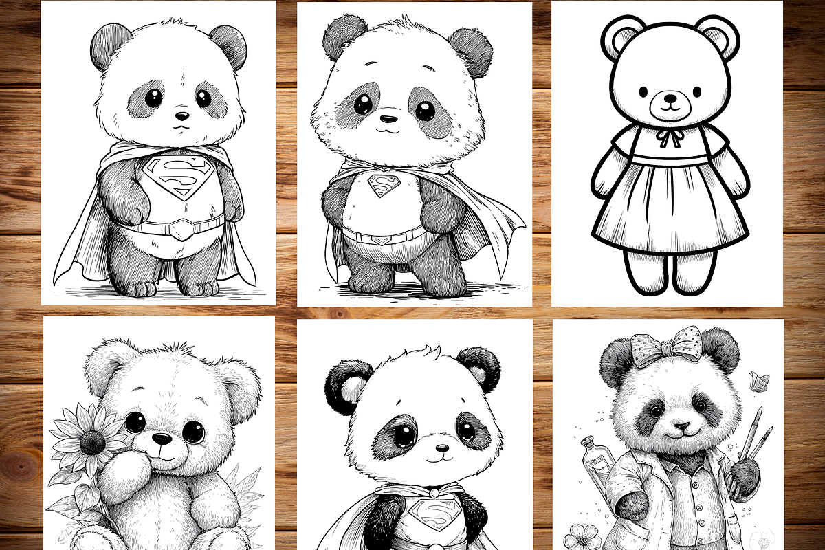 Cute Panda Coloring Pages for Kids, an Animal Illustration by LA Design (Photo 2 of 10)