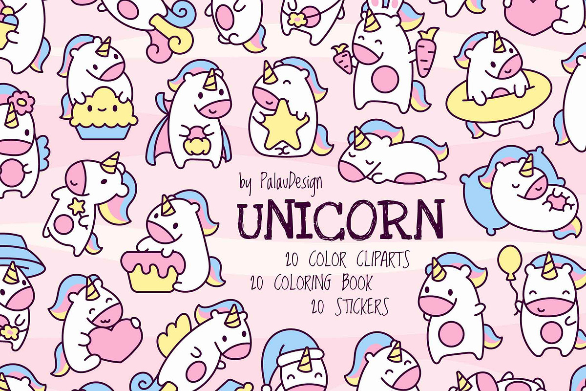 Cute Kawaii Unicorn Characters, an Animal Illustration by Palau (Photo 1 of 12)