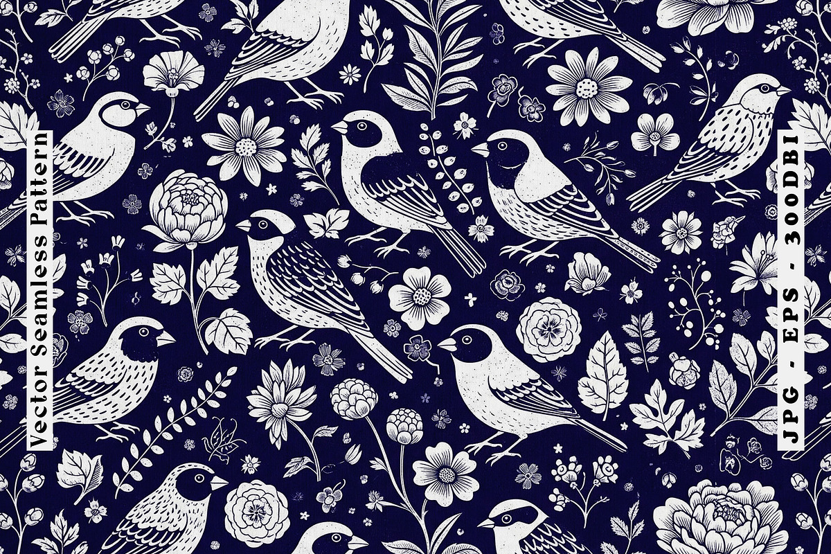 Indigo Folk Birds Seamless Vector, a Pattern Graphic by one-touch (Photo 1 of 10)