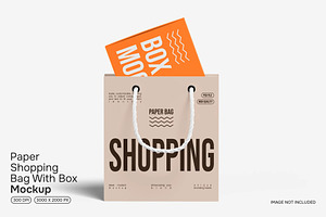 Paper Shopping Bag With Box Mockup