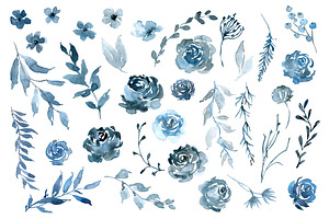 Blue Watercolor Flowers Roses