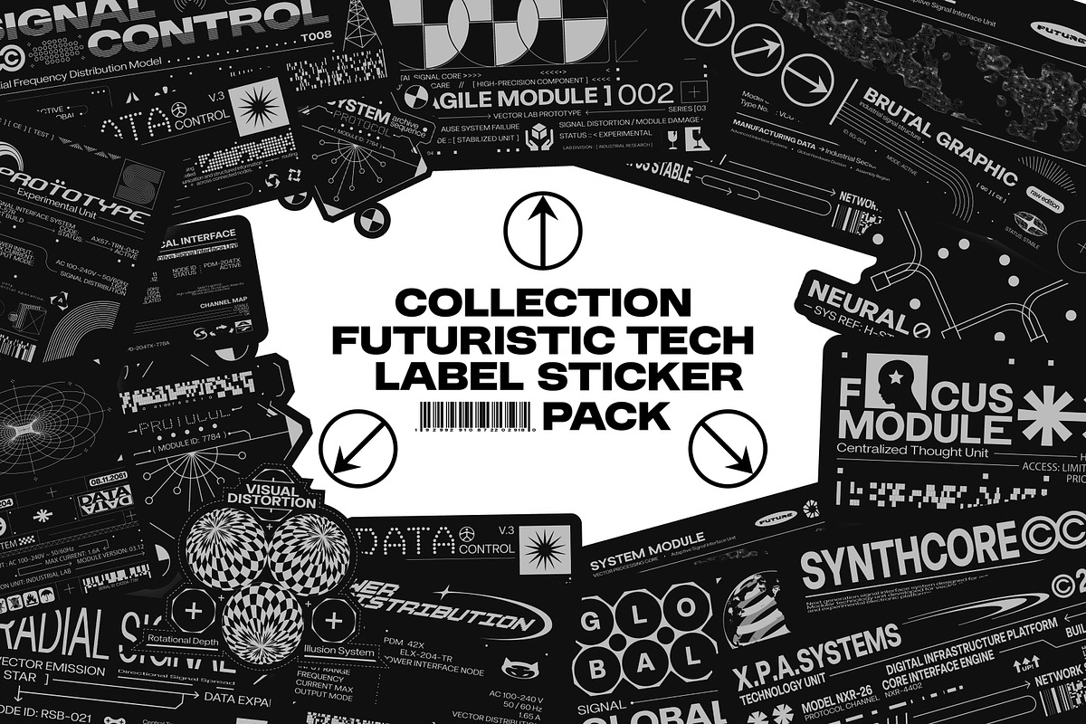 FUTURISTIC TECH LABEL STICKER PACK, an Object Graphic by BonkiStudio (Photo 1 of 9)