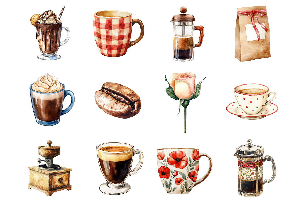 Watercolor Coffee Clipart, a Seasonal Illustration by Design Market (Photo 2 of 5)