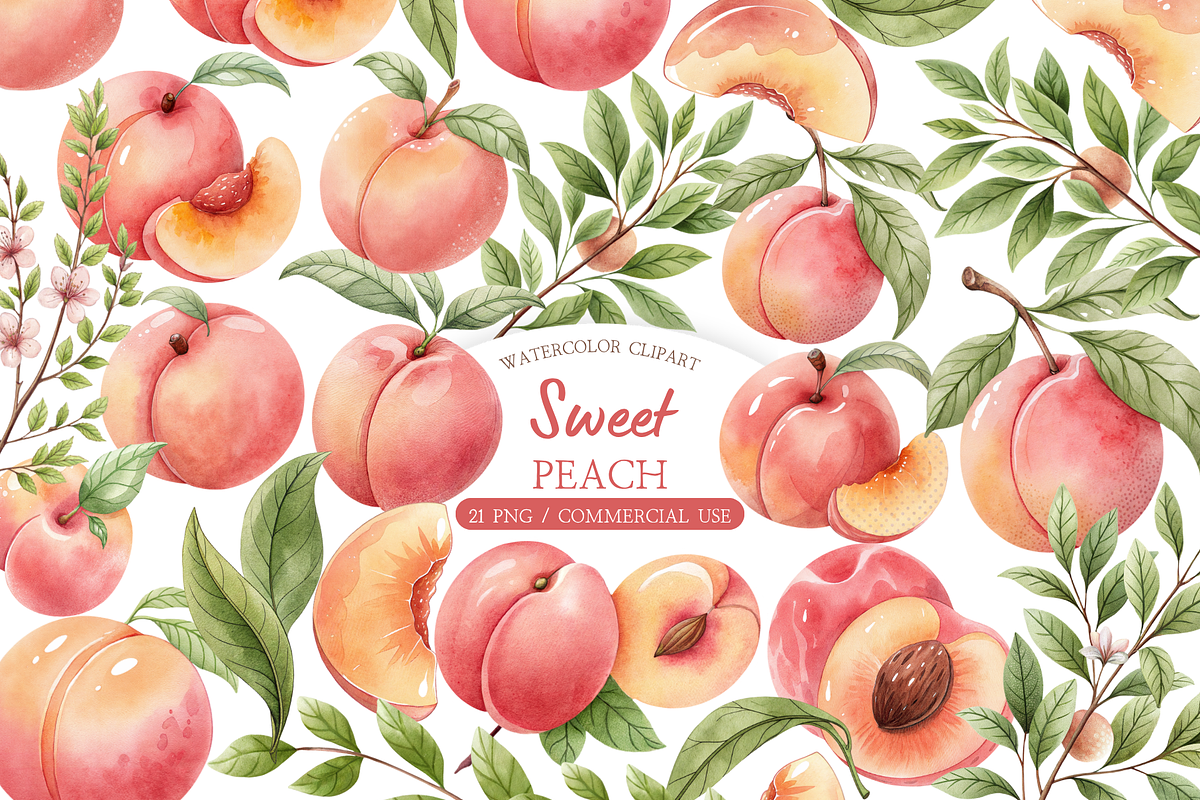 Sweet Little Peach Floral PNG Set, an Illustration by MockupWizard (Photo 1 of 4)