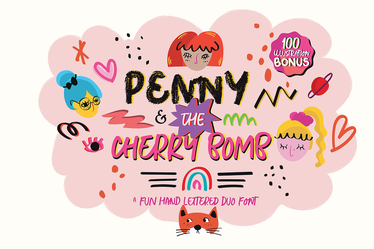 Penny & The Cherry Bomb, a Sans Serif Font by BlueRobinDesignShop (Photo 1 of 15)