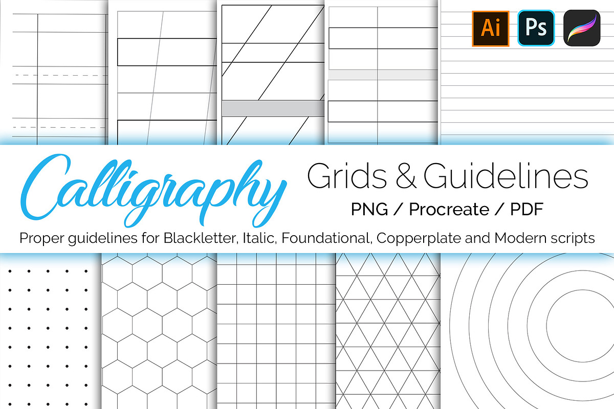 Guidelines & Grids Calligraphy Pack, a Stationery Template by ZenLettering (Photo 1 of 8)