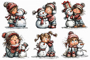 Cute winter Girl with Snowman clipar, an Illustration by Libby Wishes (Thumbnail 2 of 7)