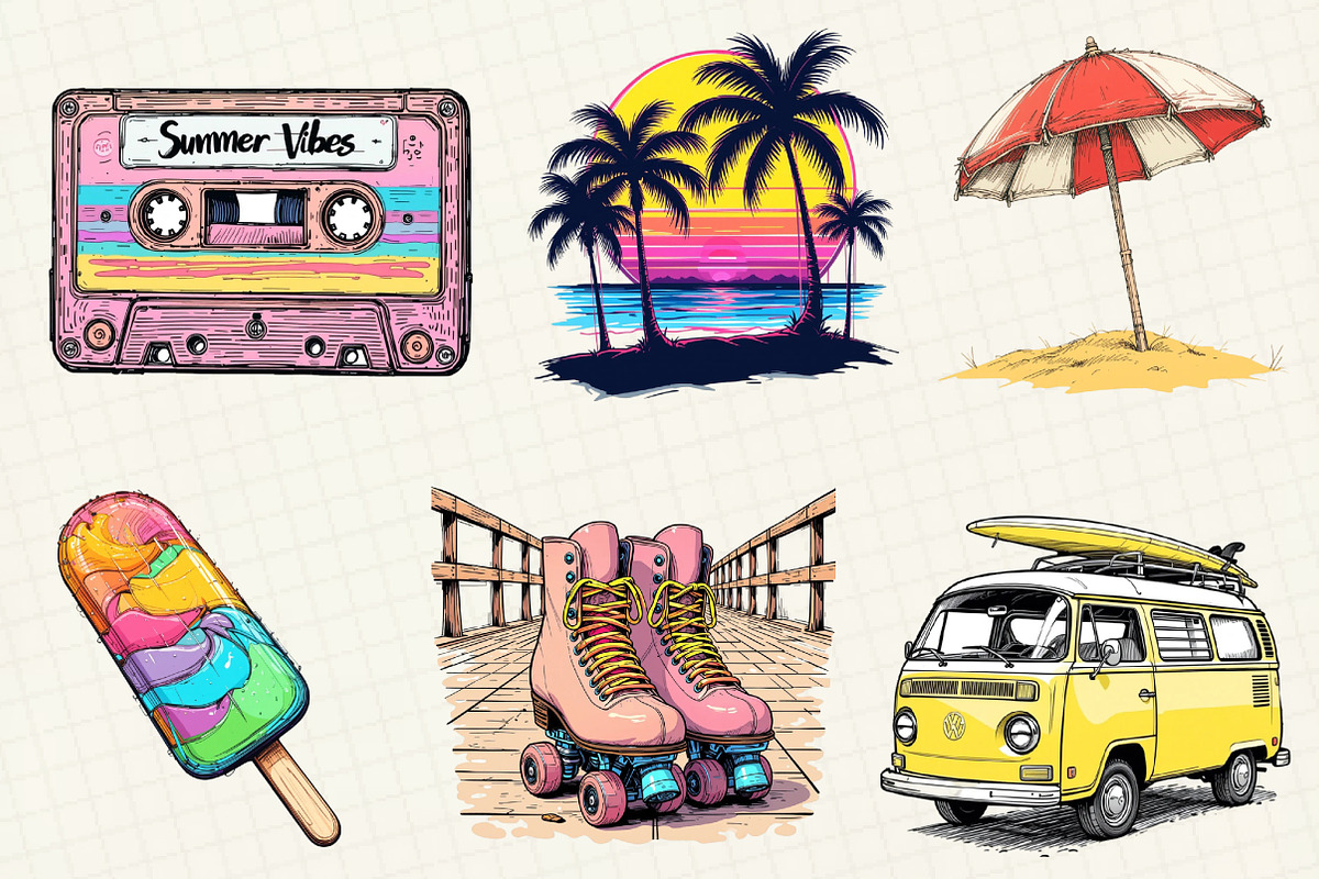 Retro Summer Beach Clipart, an Illustration by OK Design (Photo 3 of 5)