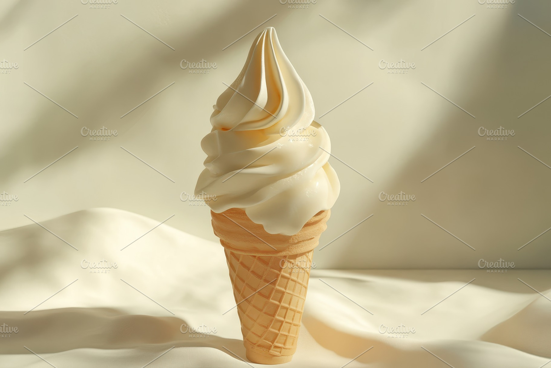 Creamy ice cream cone basking, a Photo by Pavel_design