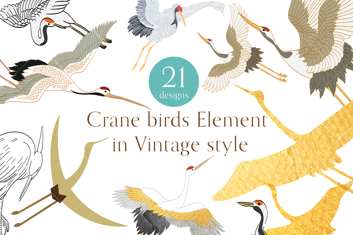 Crane birds element in vintage style, an Object Graphic by marukopum (Photo 1 of 2)