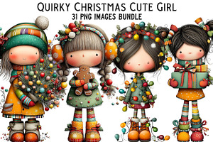 Quirky Christmas Cute Girl Clipart, an Illustration by Craft Nest