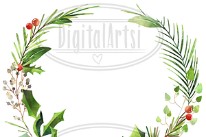 Watercolor Winter Plants Clipart