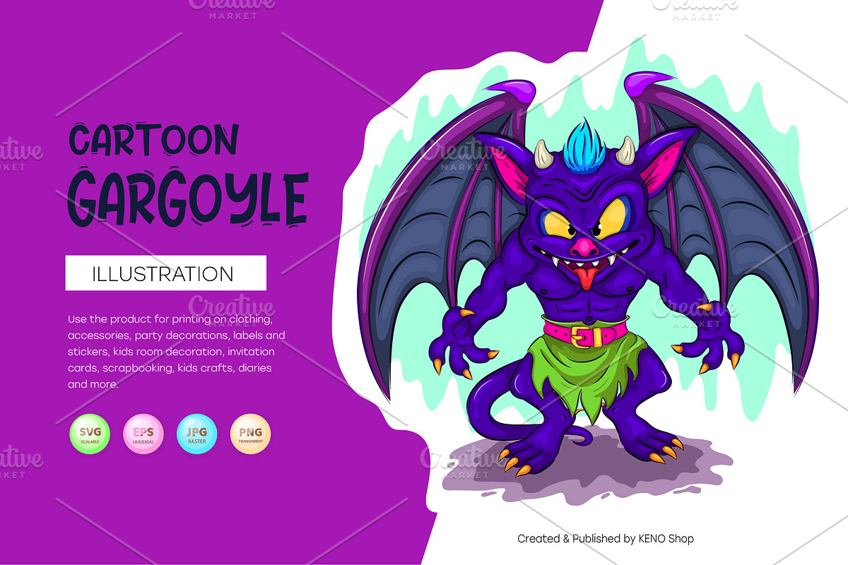 Cartoon gargoyle. Tshirt, PNG., an Animal Illustration by KENO Mascots (Photo 1 of 7)