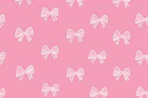 Pink seamless pattern with hand drawn white bows, creating a cut, a Pattern Graphic by Studio ANNA