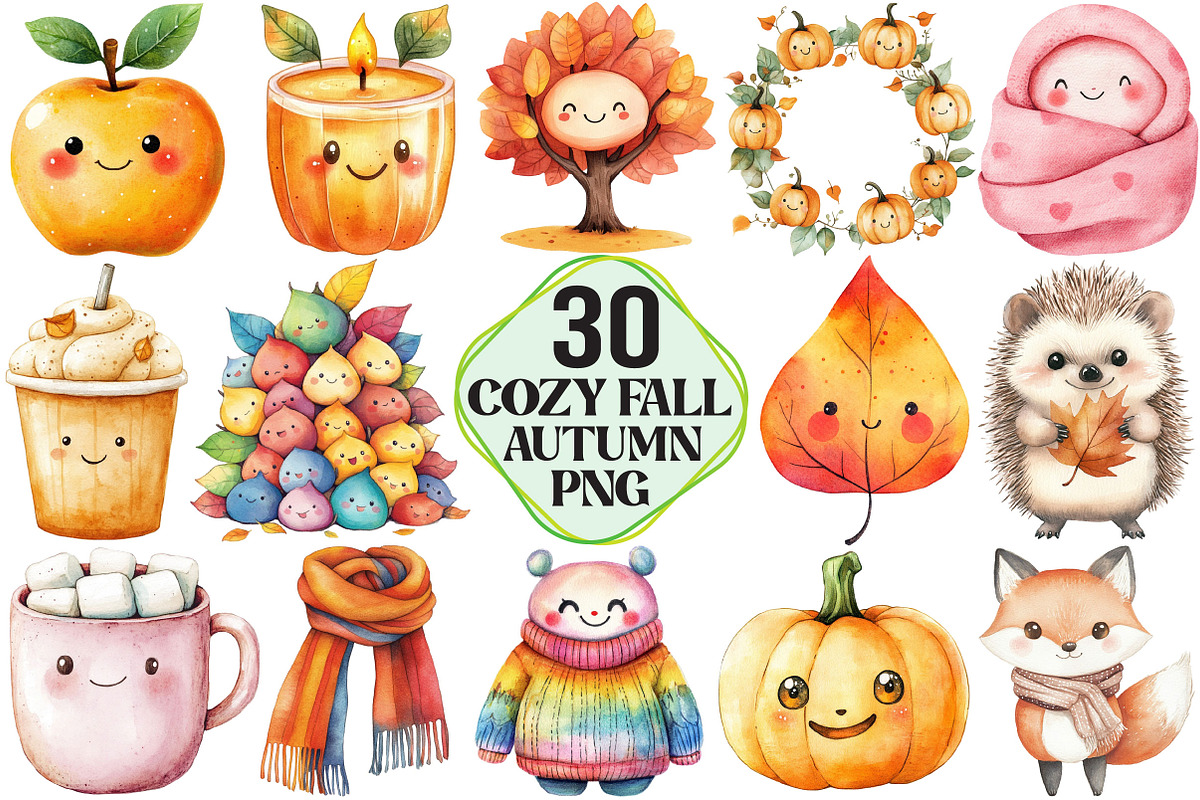 Kawaii Cozy Fall Autumn Clipart, an Illustration by Pixels.Craft (Photo 1 of 7)