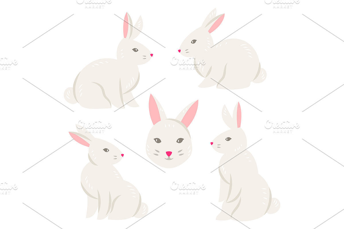 Set of cute Easter bunnies., an Animal Illustration by incomible