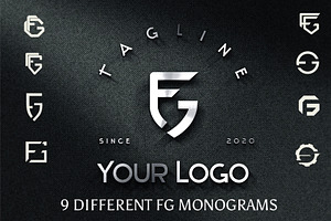 FG Shield Monogram. 9 Logo Pack