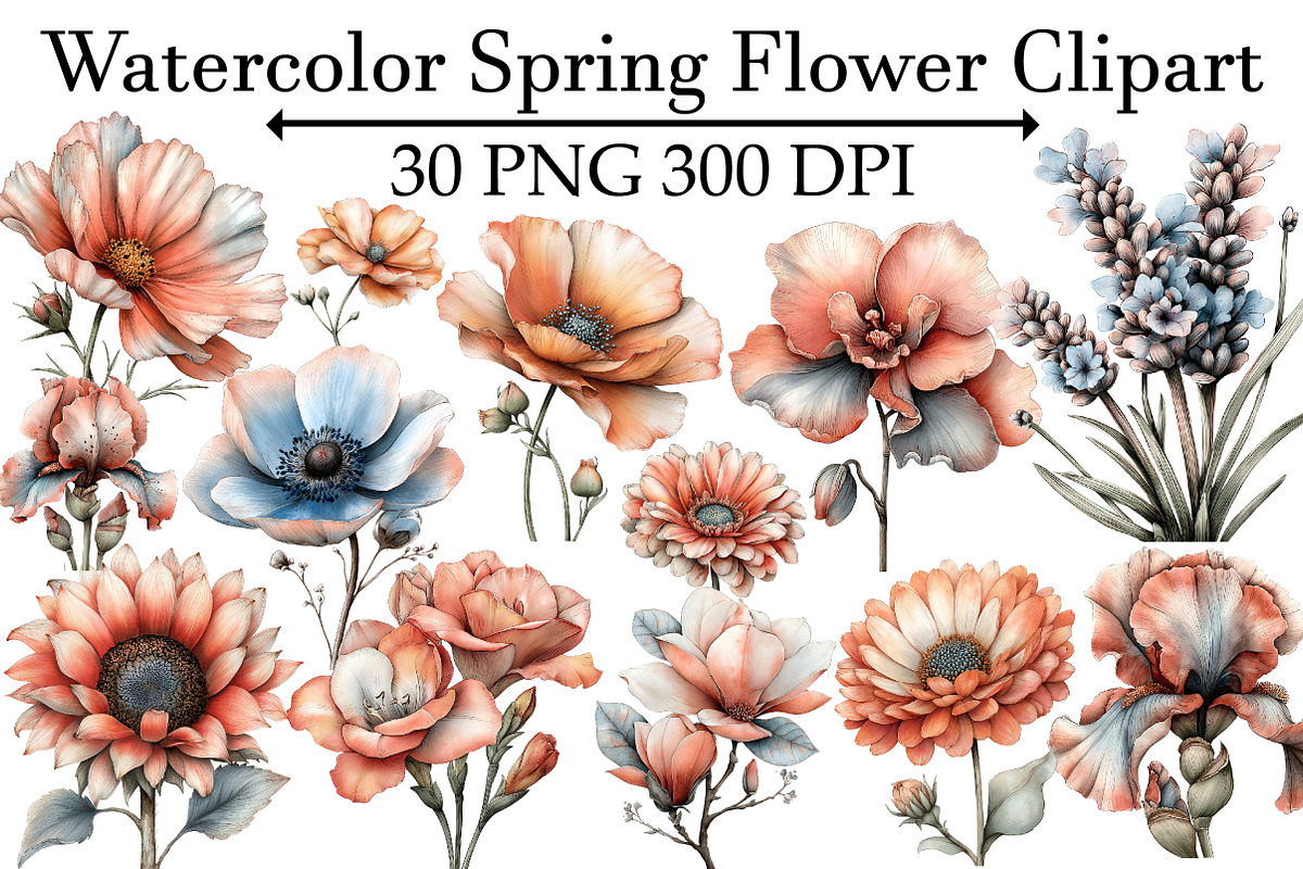 Watercolor Spring Flower Clipart, an Illustration by Design Market (Photo 1 of 5)