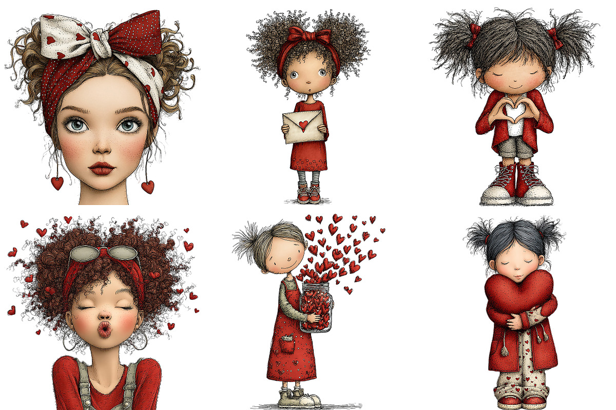 Quirky Valentine Girl Clipart, an Illustration by Craft Nest (Photo 10 of 10)