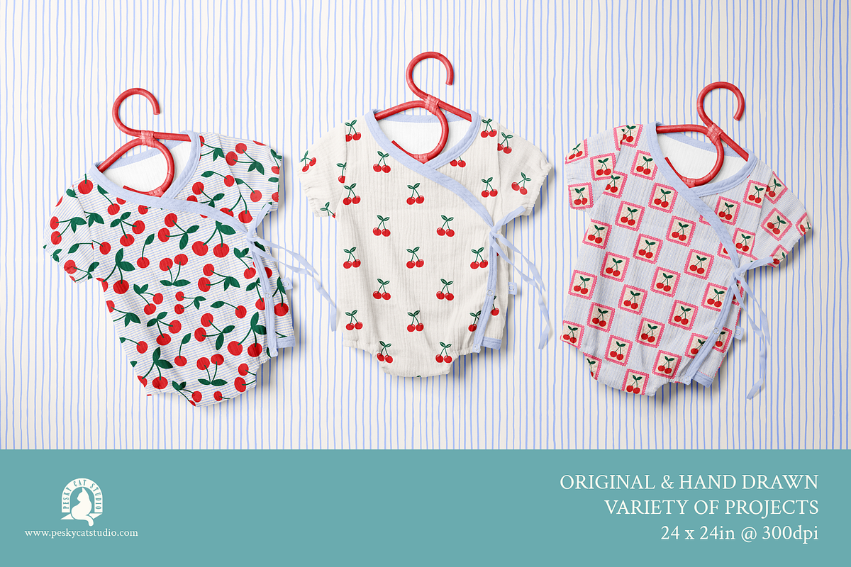 Cherries and Stripes Pattern Bundle, a Pattern Graphic by Pesky Cat Studio (Photo 3 of 7)