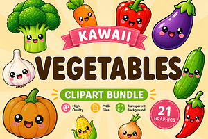 Kawaii Vegetables Clipart PNG Bundle