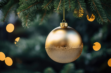 Christmas tree branch with golden ba, a Photo by Iftikhar Alam