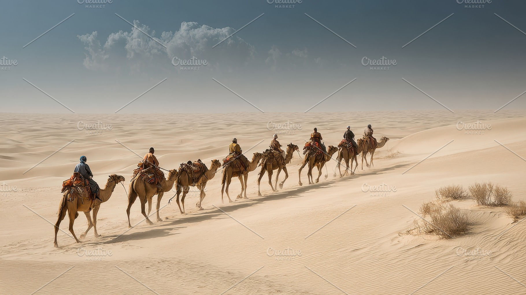 Camel Caravan Crossing Sahara Desert, a Photo by Pixeness Studio