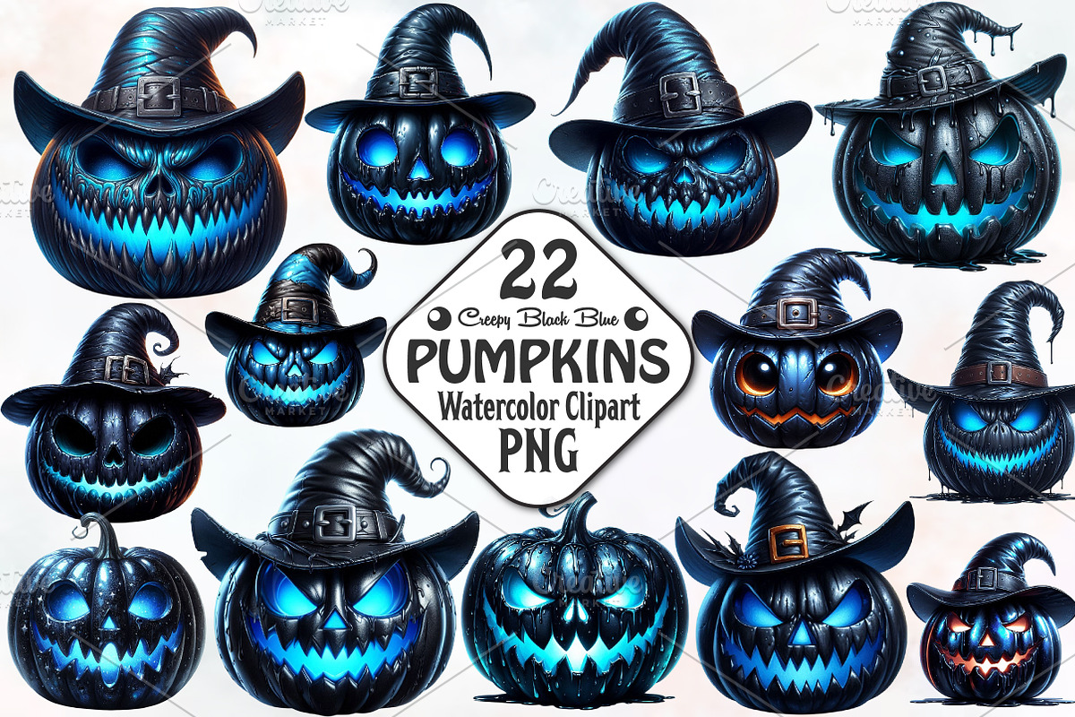 Creepy Black Halloween Pumpkin PNG, an Illustration by RobertsArt (Photo 1 of 7)