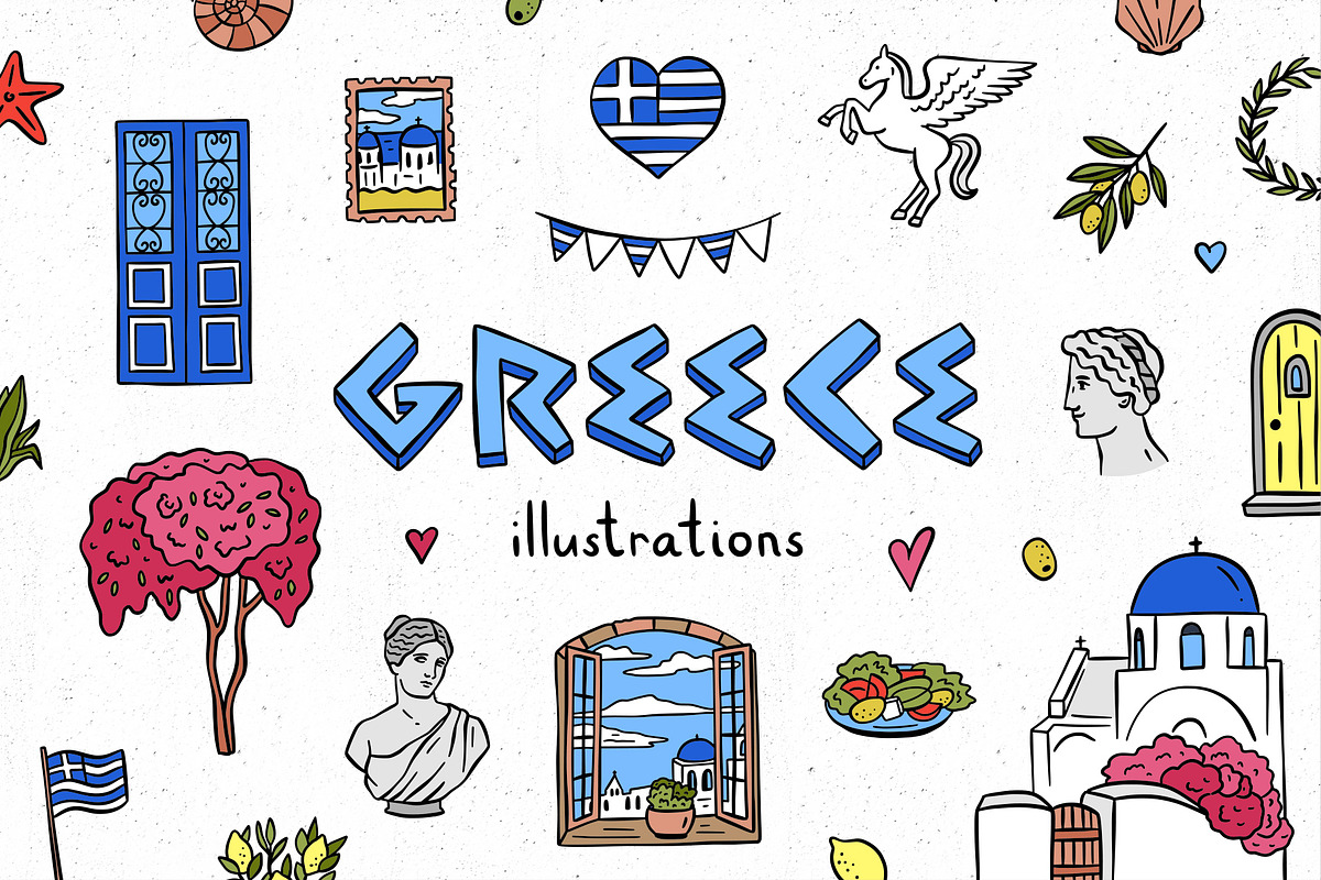 Greek Hand Drawn Illustration Pack, an Object Illustration by Redchocolate (Photo 1 of 8)