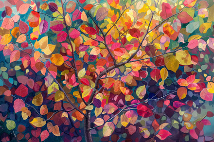 A tree adorned with bright and color, a Photo by Tanuart