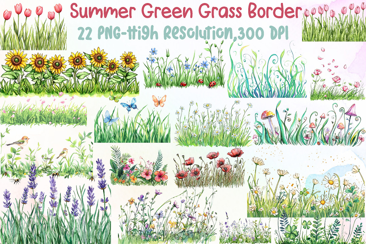 Summer Green Grass Border Clipart, an Illustration by Sublimation Artist (Photo 1 of 6)