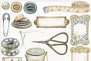 Watercolor vintage sewing PNG., an Illustration by Mary (Thumbnail 2 of 2)