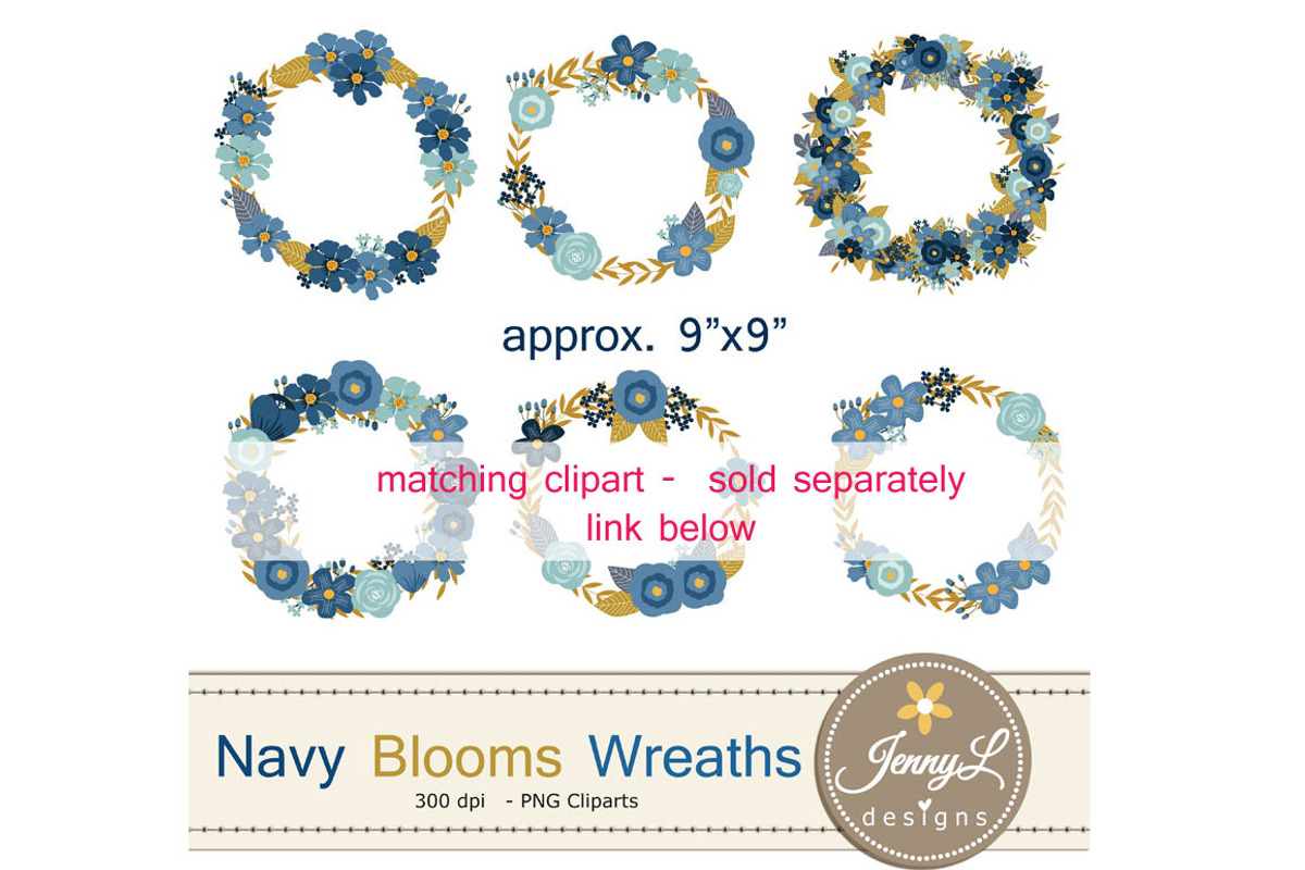 Navy Blue Floral Wreath, an Illustration by JennyL Designs (Photo 7 of 7)