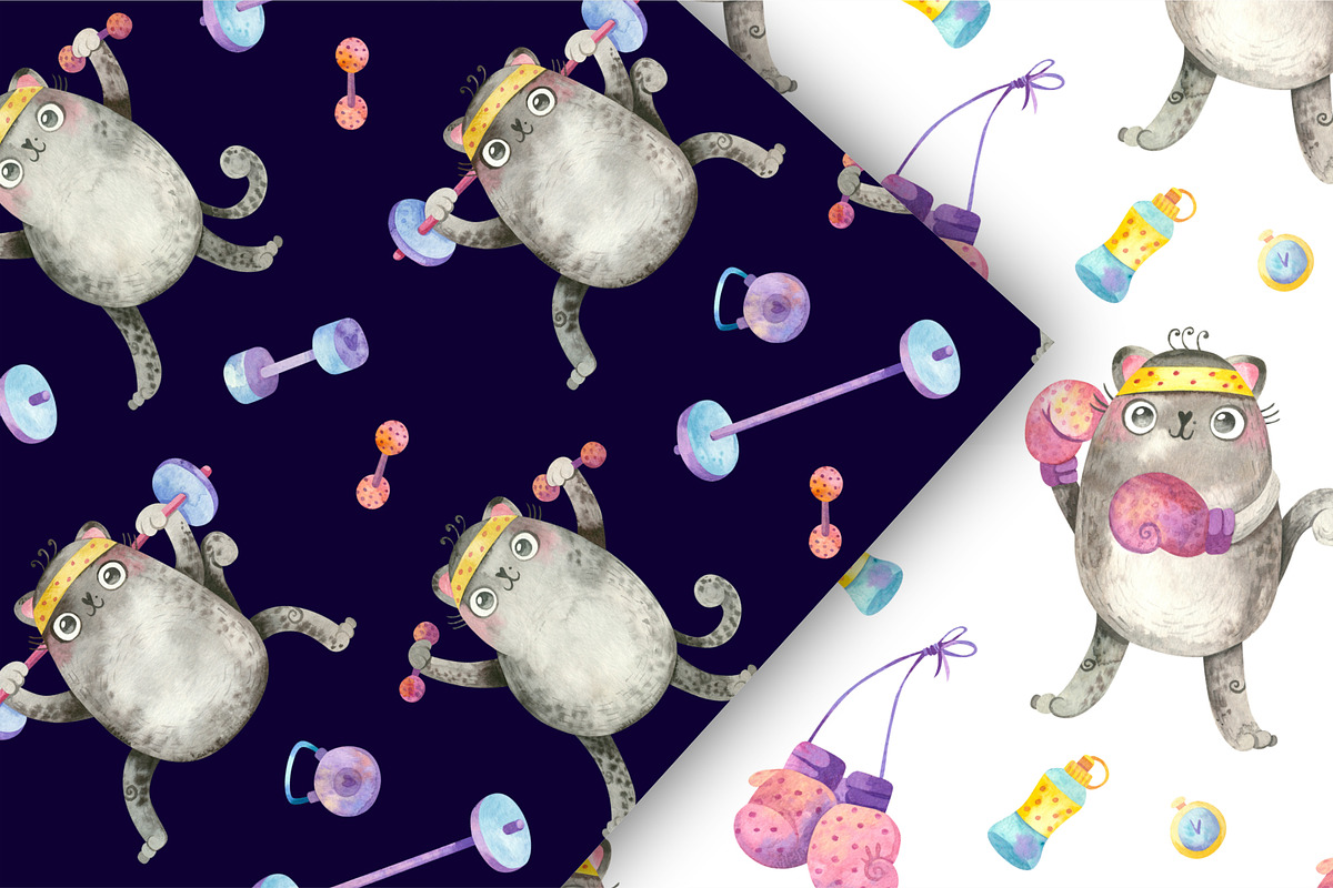 Fitness & Yoga Cats clipart set, an Animal Illustration by Valin Malin (Photo 10 of 14)