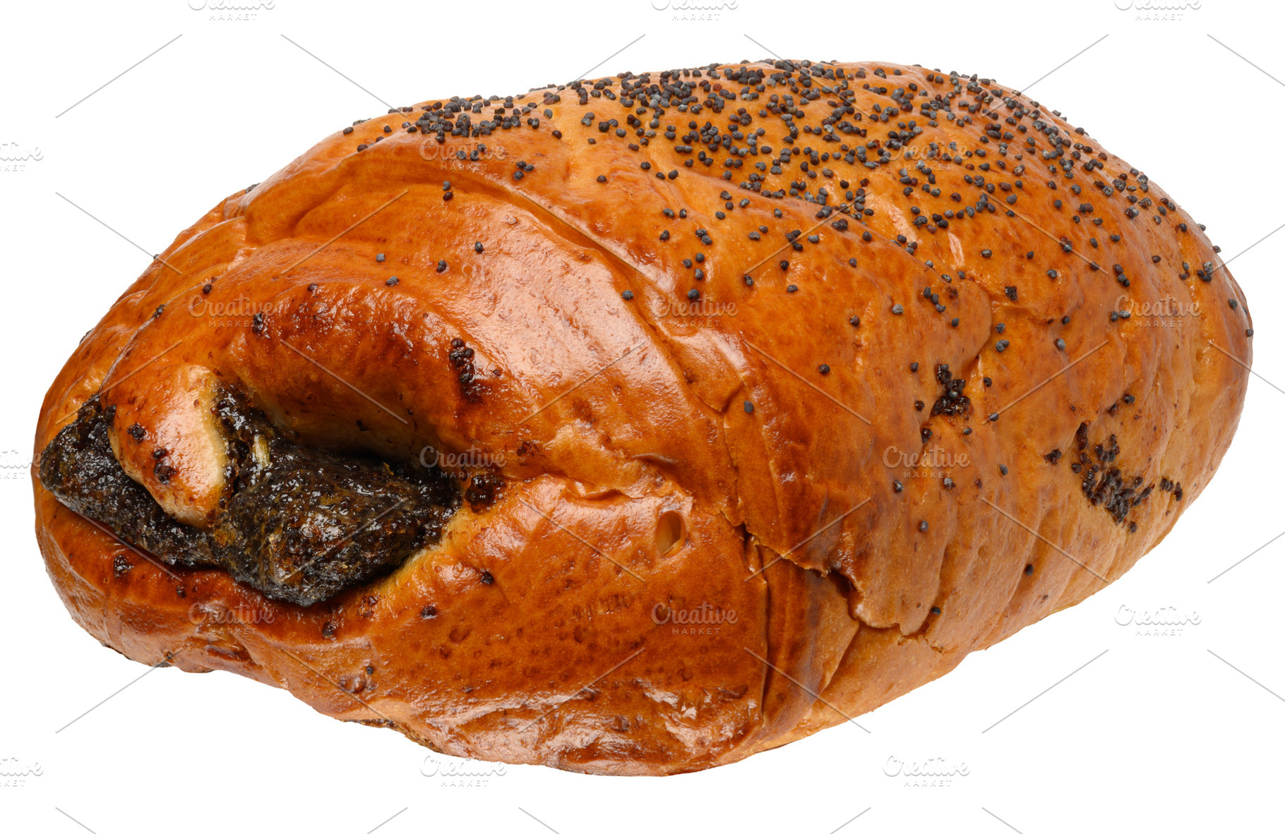 Sweet pastry or roll with poppy seed filling, on isolated backgr, a Food & Drink Photo by ndanko