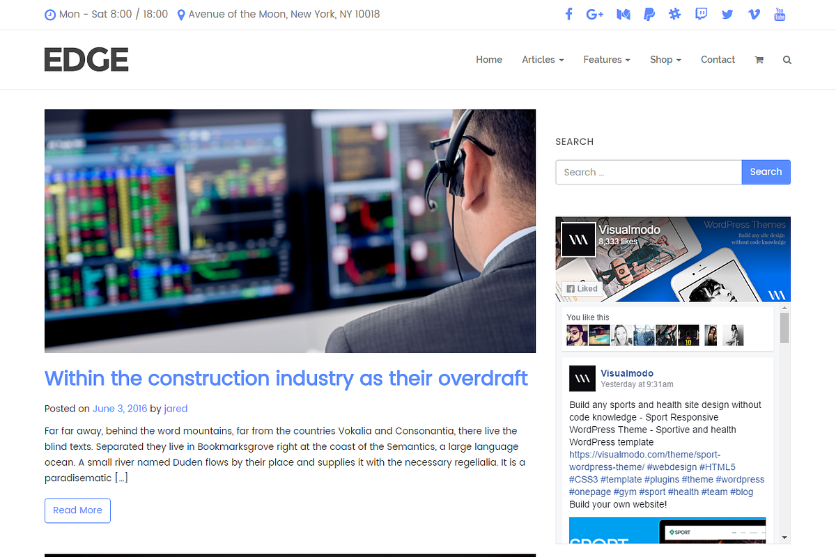 Edge Business WordPress Theme, a WordPress Template by Visualmodo (Photo 4 of 18)